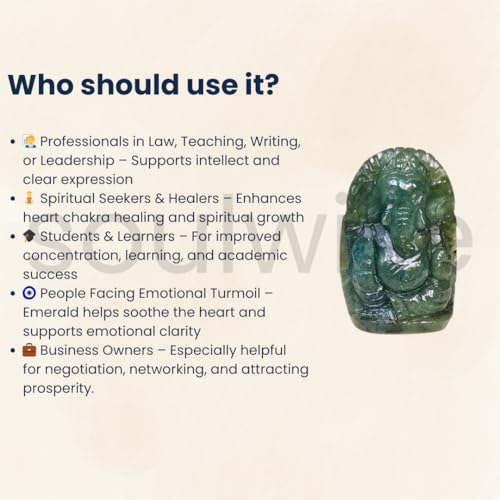 Image of Soulwise Emerald Gemstone Ganesha Idol - 92 Carats, 4 cm | Hand-Carved Natural Panna Ganesh Statue for Wisdom, Success & Emotional Healing.