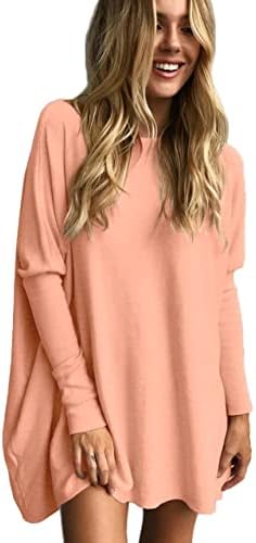 LIYOHON Oversized T Shirts for Women Tunic Tops to Wear with Leggings Long Sleeve Fall Sweaters Dressy Tops Pink-S