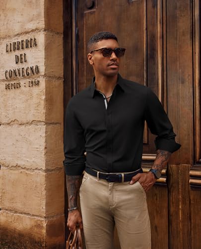 PJ PAUL JONES Mens Dress Shirts Wrinkle Free Stretch Button Down Shirt Casual Long Sleeve Business Shirts2