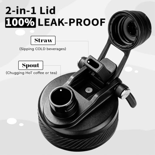 Image of 32 oz Insulated Water Bottle with Leak-proof 2-in-1 Straw and Spout Lid,Stainless Steel Sports Water Bottle with Handle,Double Wall Vacuum Metal Water Flask for Travel Camping School (Black,1)