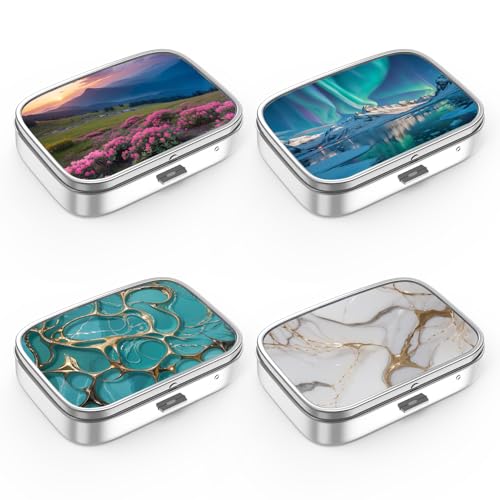 Image of Pill Box 2 Compartment Small Pill Case,Portable for Pocket or Purse Pill Organizer Pill Container Holder to Hold Vitamins, Medication, Fish Oil and Supplements(4PCS)