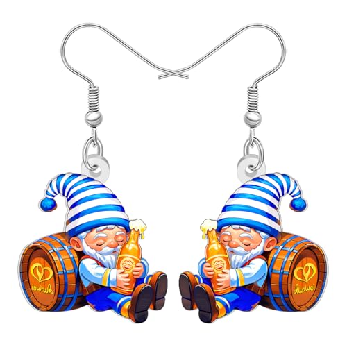 DALANE Divertido Oktoberfest Gnomes Pendientes Colgante Trajes Regalos Para Mujeres Niñas Acrílico Alemán Festivo Barril de Cerveza Extraño Joyería Gnome Regalos para Los Amantes de La Cerveza (Azul)