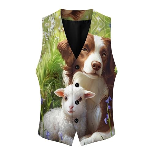 Border Collie Dog Sheep Men's Suit Vests Dress Vest V-Neck Waistcoat Slim Business Formal with Pocket4