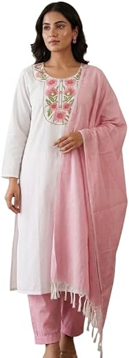 Women's South Cotton Embroidery Work Kurta with Pant & Dupatta