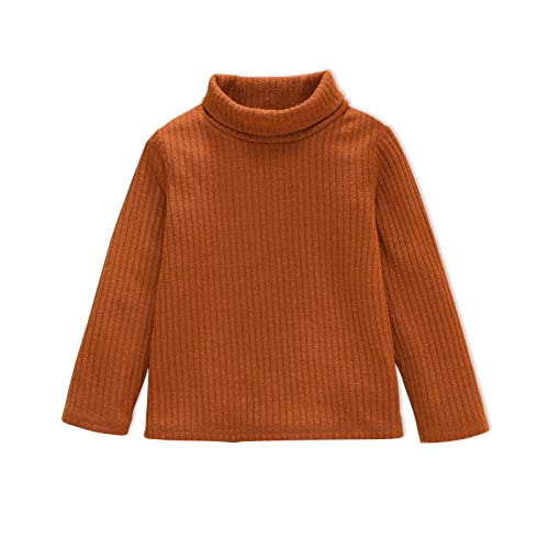 Patpat Toddler Girl Sweater Turtleneck Cable Knit Pullover Solid Sweater Long Sleeve Warm Top Clothes Brown 3-4 Years #TOP25