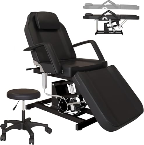 LOUVIXA Electric Height Adjustable Tattoo Bed, Electric Lift Massage Table, Multi-Purpose Massage Tattoo Lash Waxing Table for Beauty Barber Spa, Height Backrest Footrest Adjustable (Black)
