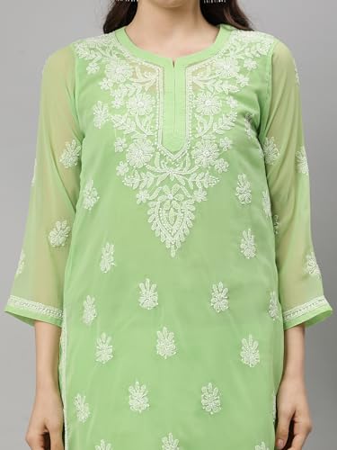 Image of Seva Chikan Hand Embroidered Lucknowi Chikankari Georgette Kurta with Inner Slip SCL4711