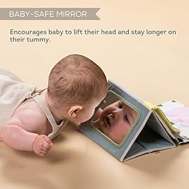 Taf Toys Tummy Time Sensory Book with Crinkle Pages & Soft Textures, High Contrast Patterns, Baby-Safe Mirror for Newborns and Infants, Tummy Time Toys for Babies 0-6 6-12 Months, Boys Girls Baby Gift