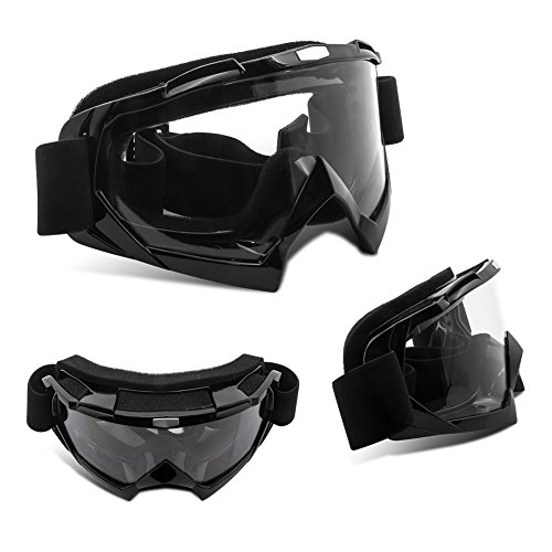 4-Fq Motorcycle Goggles Dirt Bike Goggles Motocross Goggles Windproof Atv Goggles Dustproof Racing Gogglesscratch Resistant Ski Goggles Protective Safety Glasses Pu Resin (Black Frame+Clear Lens) #TOP3