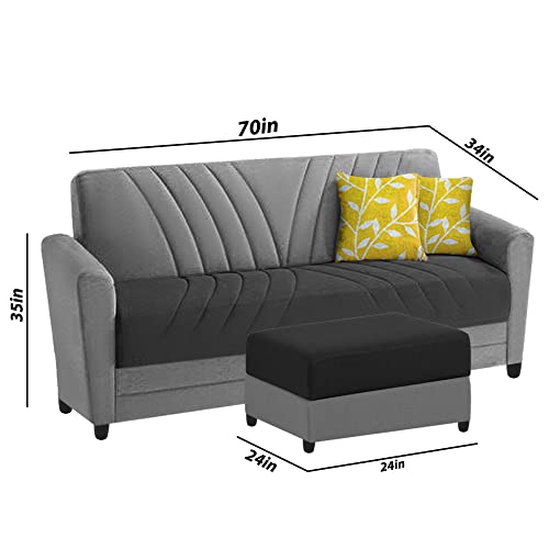 Image of Francis 3 Seater Sofa with Ottoman Set for Living Room (Black Grey Fabric)