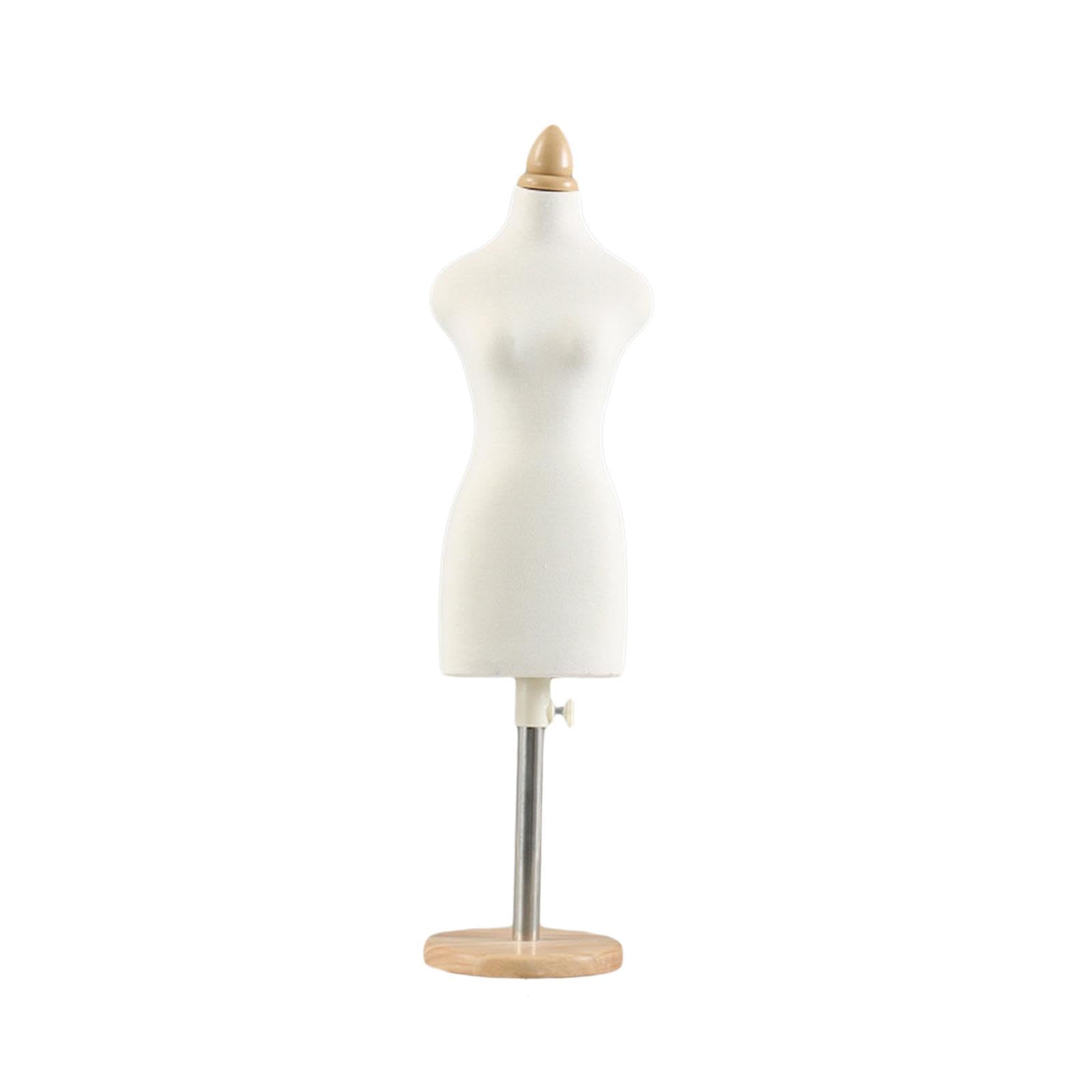 Puppenkleid Ständer Mini Dress Form Schneiderbüste Mannequin Torso Aus Holz für Puppenkleider für Puppenhaus Einrichtung Modellentwicklung Kinder Nähk, 46 cm runder Sockel