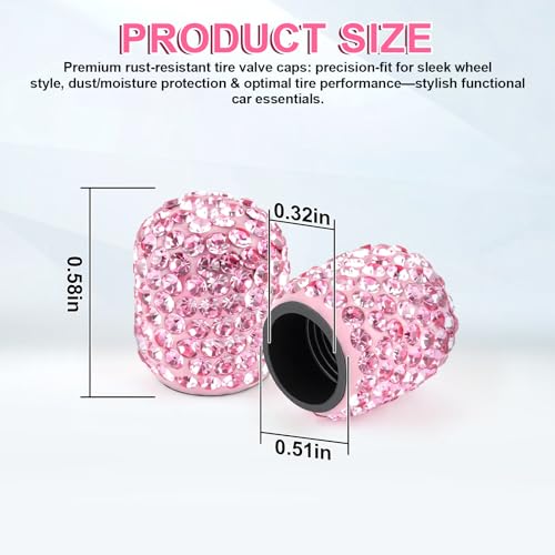 Image of JUSTTOP 4 Pack Handmade Crystal Rhinestone Car Tire Valve Stem Caps, Car Wheel Tire Valve, Attractive Dustproof Bling Car Accessories, Universal for Cars, Trucks and Motorcycles-Pink
