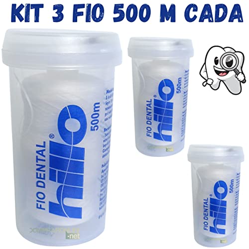 Fio Dental Hillo 1500 Metros Odontológico Kit 3 Rolos Dentes Mais Limpos