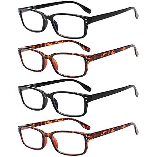 Kerecsen 4 Pack Reading Glasses for Men and Women with Spring Hinges, Lightweight Black Rectangular Readers Eyeglasses (2 Black 2 Tortoise, 2.50)