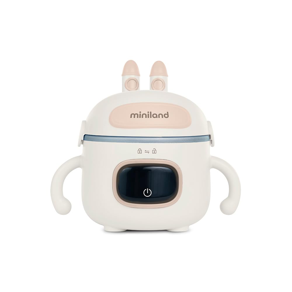 Miniland Scaldabiberon Portatile Senza Fili 7500mAh, Scalda Pappa Portatile Neonato da Viaggio e Scaldavivande a Batteria, Kit Svezzamento con Posate, Display LED, 3 Temp | Warmy Food On the Go