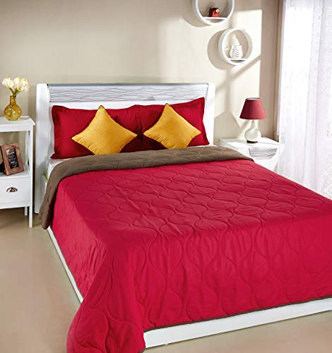 Amazon Brand - Solimo Microfibre Reversible Quilt Blanket,Double,220 Gsm,Vivid Pink And Taupe Grey,tc-200 | TC - 200 4 415bagKPTSL