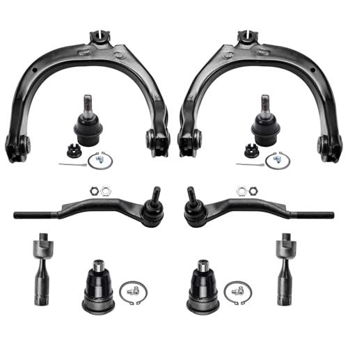 Image of Detroit Axle - 10pc Front Suspension Kit for 2002-2009 Chevrolet Trailblazer GMC Envoy 2003 2004 2005 2006 2007 2008 Upper Control Arms Upper & Lower Ball Joints Inner & Outer Tie Rods Replacement