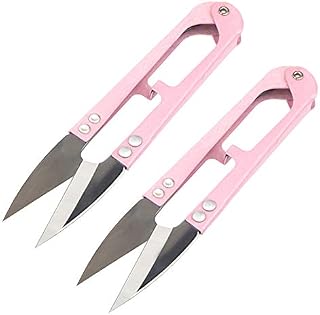 2PCS Metal U-Shaped Grip Sewing Scissors Yarn Thread Tailors Cutter Mini Small Snips Trimming Nipper - Great for Stitch,DIY (Pink)