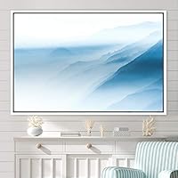 Framed Canvas Wall Art Blue Sunset Abstract Aerial Colorful Digital Art Landscape Minimalist Mountain Top Multicolor - 16x24 inches