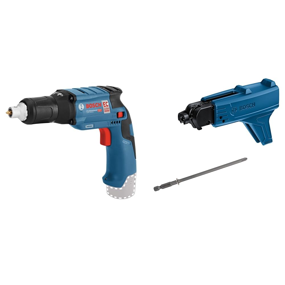Bosch Professional System Akku Trockenbauschrauber GTB (ohne Akkus und Ladegerät, im Karton) 12 V-11 + GMA 55 Magazinaufsatz + Schnellbauschraube Feingewinde, S-F, 3,9 x 25 mm