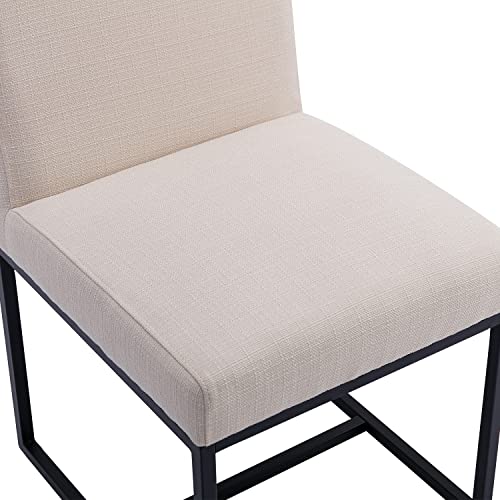 Rivova Contemporary Linen Upholstered Dining Chairs With Durable Metal Base Set Of 6, Comfort Side Chairs For Dining Room, Dining Room Chairs, Cream #TOP4