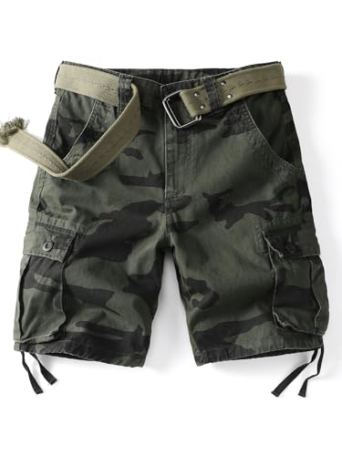 AKHIKING Men's Camo Cargo Shorts Work Outdoor Contton Casual Multi-Pocket Cotton Shorts Relaxed Fit F Camo 34