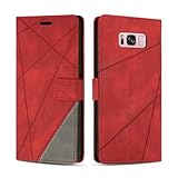 SONWO Handyhülle für Samsung Galaxy S8 Plus Hülle, Premium PU Leder Handyhülle Wallet Silikon Schutzhülle Klapphülle für Samsung S8 Plus, Rot