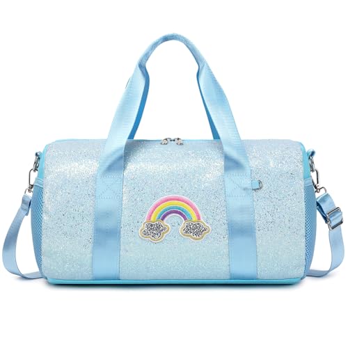 Dance Bag for Girls Rainbow Ballet Bag Shiny Glitter Ballerina Duffle Bag for Girls Crossbody Gym Duffle Bag with Waterproof Wet Pocket