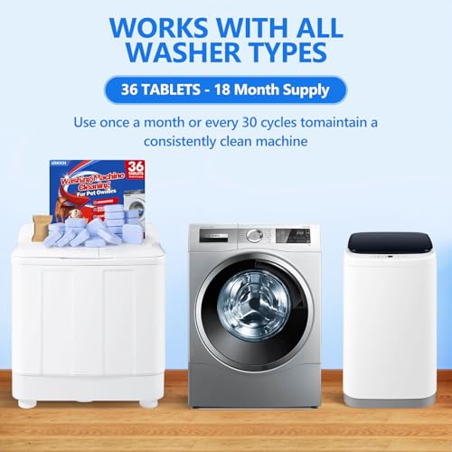 Washing Machine Cleaner-36Pack-18 Month Supply,Washer Machine Cleaner Tablets Formulated For Pet Owners,Easy Pet Hair Remover for Laundry,Compatible with HE, Top & Front Load Washer.Septic Safe