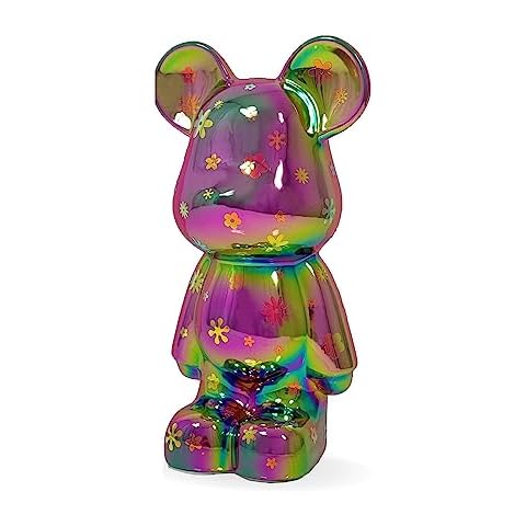 Made By Humans Bear Piggy Bank, Unique Ceramic Money Bank with High-Gloss Finish (Rainbow w/Flowers) Cover