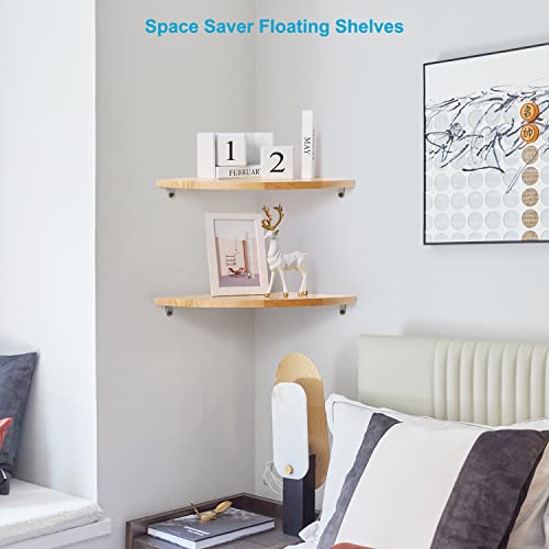 Jorikchuo 12 Inch Corner Wall Shelf, Set Of 2 Solid Wood Corner Floating Shelves For Wall, Round End Wall Mounted Floating Corner Shelf For Bedroom, Bathroom, Living Room And Kitchen (12" Burlywood) #TOP1