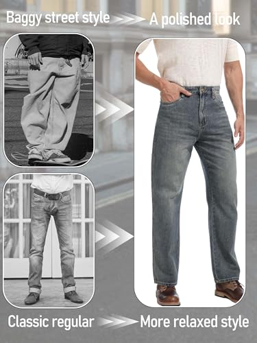 Men's Loose Fit Jeans Wide Leg Medium Weight Denim Pants Vintage Washed3