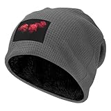 Rosa roja y Hojas Negras,Gorro de Invierno de poliéster con Forro Polar cálido y Tejido Tipo gofre