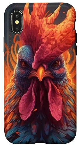 Coque pour iPhone X/XS Funny Chicken Face Aquarelle Coq Country Chicken Lover