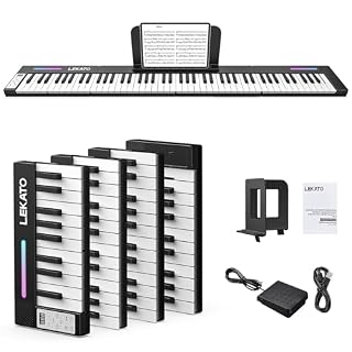 LEKATO Portable Piano Keyboard, 4 pcs Magnetic Electric Piano with Up to 88 Keys, 128 Tones, 128 Rhythm, 21 Demo, Split, Dual Tone, Record, Bluetooth MIDI, Headphone Jack, for Beginners Home Travel - Les Beatles, Paul McCartney, John Lennon, RIngo Starr, George Harrison
