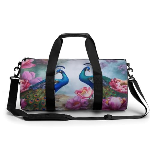 Sac de sport en toile blanc motif paons de 45 cm pour vos séances de yoga et escapades week-end