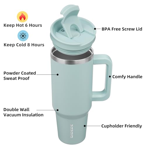 Image of BJPKPK 40 oz Insulated Tumbler With Lid And Straw Stainless Steel Tumblers Cup With Handle For Women And Men,Blue Haze