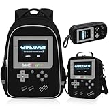 TILYTADLY School Backpack for Boys - 3pcs Gamer Boys Backpack with Lunch Box Set for Kids Children Teens Elementary Middle School - Students Bag Ages 6-18,17″ Video Game Bookbag Travel Back Pack