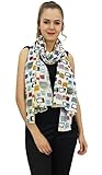 Phagun Women 100% Cotton Lightweight, Shawl, Scarves Dupatta Neck Wrap Long Scarf Television Print Stole-White