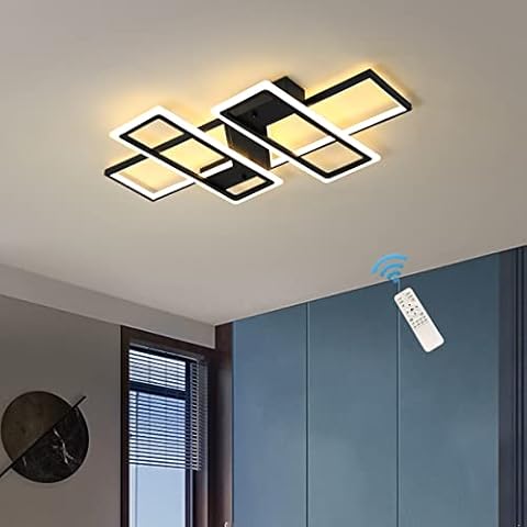 Jaycomey Dimmable Ceiling Light,4 Squares Modern LED Ceiling Lamps with Remote Control,80W Acrylic Flush Mount Ceiling Light Fixture for Living Dining Room Bedroom Kitchen(Black) Cover