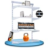 BOOMET Estantería de pared con base de alambre, 28 variantes, diferentes tamaños y colores, sistema de estanterías flexible con rieles de pared (blanco, altura de estante 150 cm, 4 niveles)