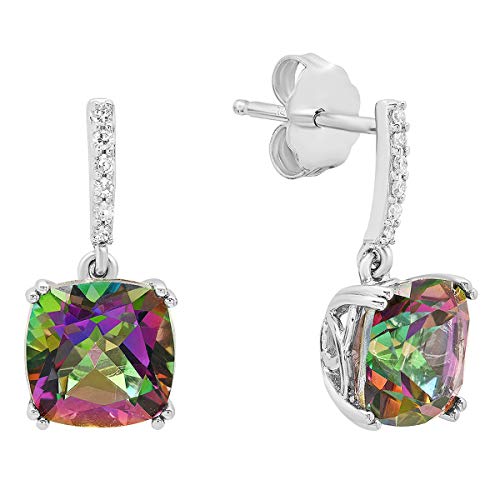 Dazzlingrock Collection Sterling Silver 8 MM Each Cushion Mystic Topaz Ladies Drop Style Dangling Earrings
