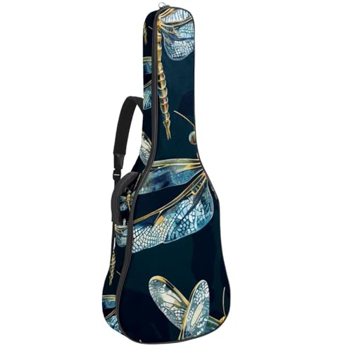 Housse de guitare acoustique 109 cm avec motif libellule bleue en tissu Oxford