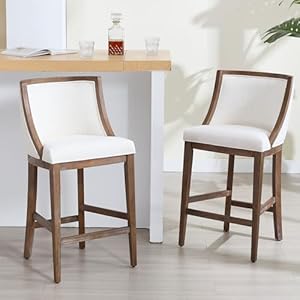 Farmhouse Bar Stools Set of 2 Counter Height Barstools with Curved Back Upholstered Counter Stools for Kitchen Island Bar Pub Club Cafe, Walnut Color Wood Legs, Linen Beige Paded Seat Farmhouse Bar Stools Set of 2 Counter Height Barstools with Curved Back Upholstered Counter Stools for Kitchen Island Bar Pub Club Cafe Walnut Color Wood Legs Linen Beige Paded Seat