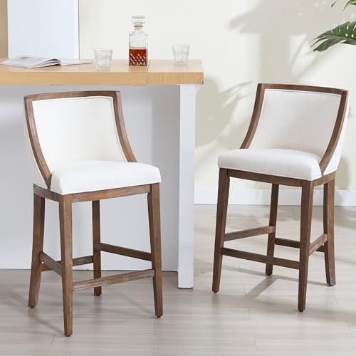 Farmhouse-Bar-Stools-Set-of-2-Counter-Height-Barstools-with-Curved-Back-Upholstered-Counter-Stools-for-Kitchen-Island-Bar-Pub-Club-Cafe-Walnut-Color-Wood-Legs-Linen-Beige-Paded-Seat Farmhouse Bar Stools Set of 2 Counter Height Barstools with Curved Back Upholstered Counter Stools for Kitchen Island Bar Pub Club Cafe Walnut Color Wood Legs Linen Beige Paded Seat