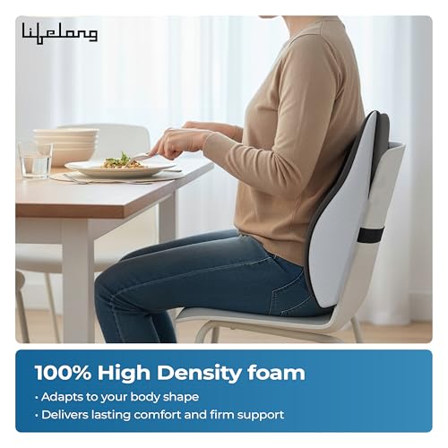 Image of Lifelong Back Support Cushion for Office Chair & Car | Ergonomic Memory Foam Design for Better Posture, Reduced Fatigue, and Comfortable Sitting During Work or Travel