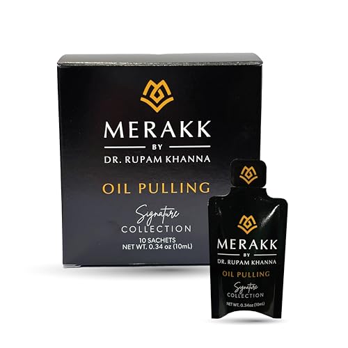 Merakk Coconut Oil Pulling for Teeth and Gums - Ayurvedic Coconut Pulling Oil for Teeth and Gums w/Clove & Grape Seed Oil - Whitening Oil Pulling Mouthwash - Oil Pulling Oral Rinse - 10 Sachets, 10ml