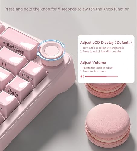 Image of womier L65 60% Pink Mechanical Keyboard with Knob,4000mAh,Tri Mode USB-C /BT5.0 /2.4G,RGB Backlit,Hot Swap,Crystal Jelly keycaps,Linear Switch,Gasket Mounted Wireless Gaming Keyboard for PC /Mac