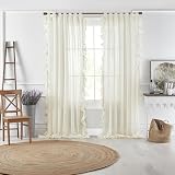 Elrene Home Fashions Bella French Country Cottage Core Tab-Top Ruffle Sheer Window Curtain, 52 in x 84 in (1 Panel), Ivory