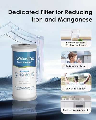 Waterdrop Whole House Water Filter System, Reduce Iron & Manganese, with Carbon and Sediment Filters, 5-Stage Filtration, Reduce Iron, Lead, Chlorine, Odor, 2-Stage WD-WHF21-FG, 1" Inlet/Outlet